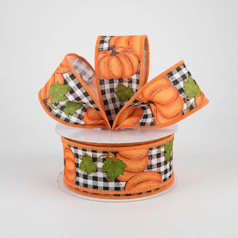 1.5"x10yd Pumpkin Pie On Royal Burlap, Light Natural/Orange/Brown/White  ***ARRIVING FALL 2024***