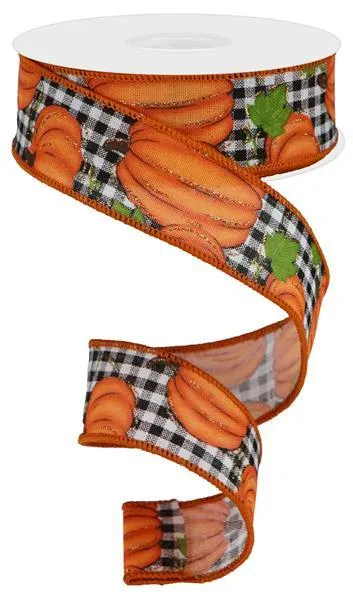 1.5"x10yd Pumpkin Pie On Royal Burlap, Light Natural/Orange/Brown/White  ***ARRIVING FALL 2024***