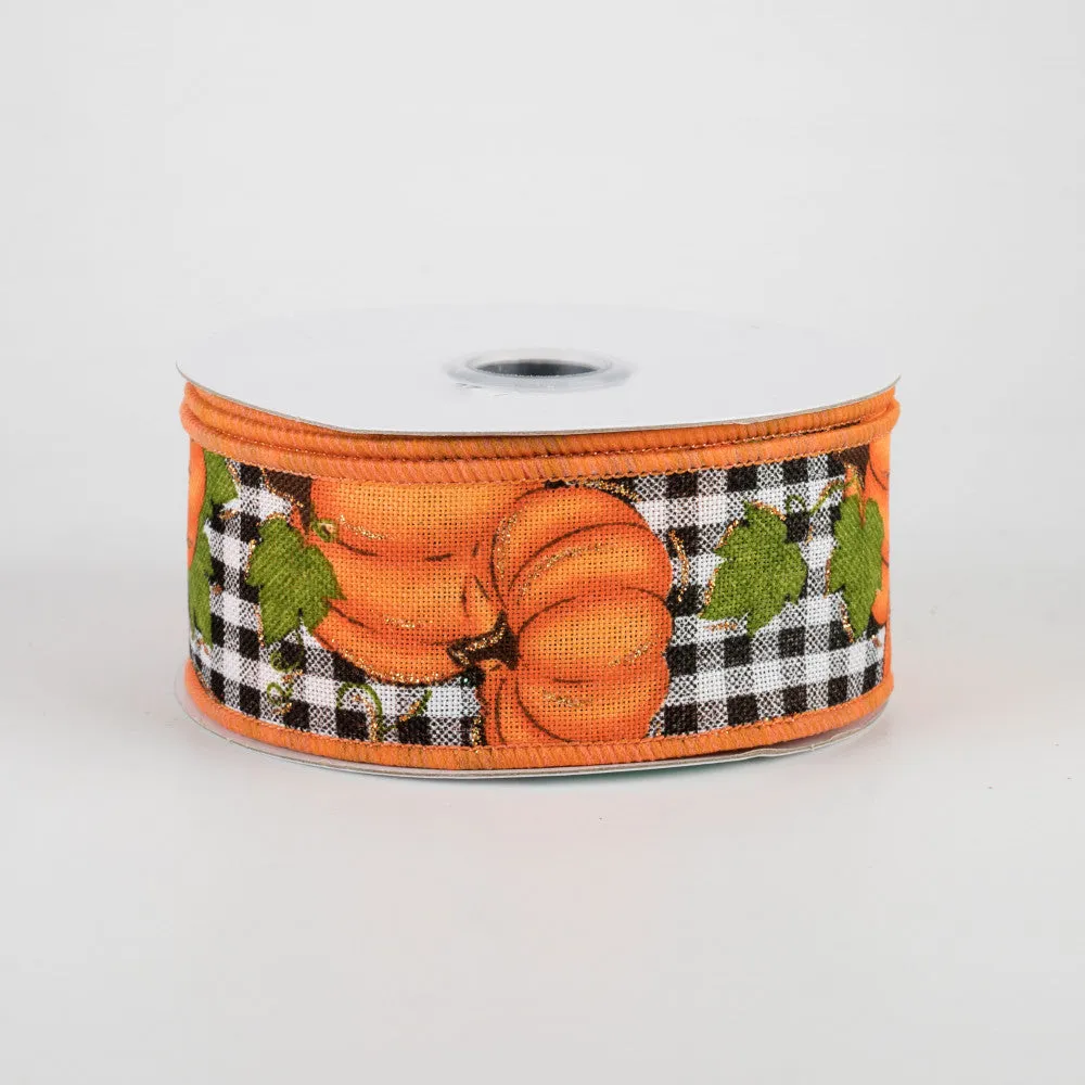 1.5"x10yd Pumpkin Pie On Royal Burlap, Light Natural/Orange/Brown/White  ***ARRIVING FALL 2024***