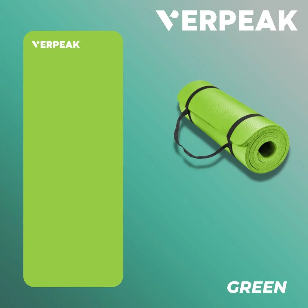 Verpeak Non-Slip NBR Yoga Mat 1.5CM Thick in Green with Convenient Carry Strap
