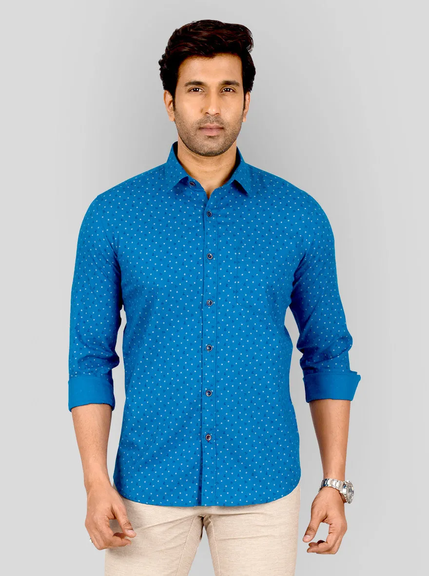 Cobalt Blue Printed Tailored Fit Casual Shirt | JadeBlue