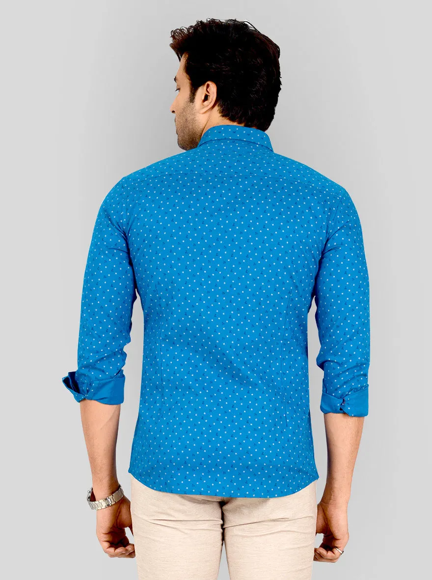 Cobalt Blue Printed Tailored Fit Casual Shirt | JadeBlue
