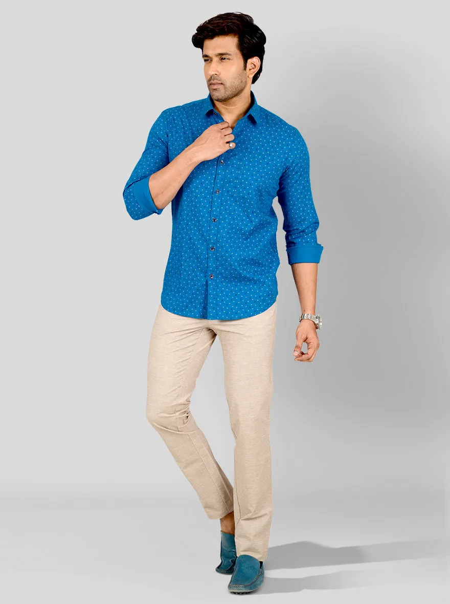 Cobalt Blue Printed Tailored Fit Casual Shirt | JadeBlue