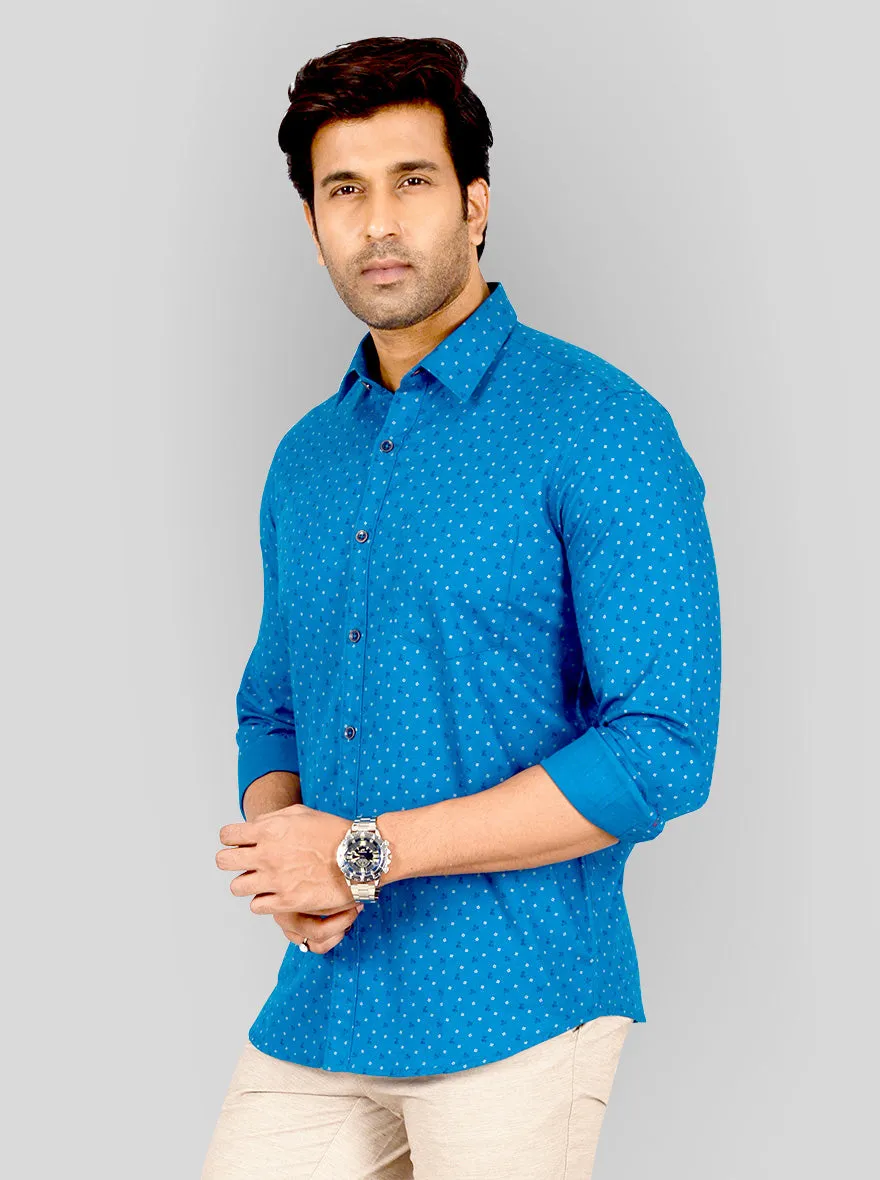 Cobalt Blue Printed Tailored Fit Casual Shirt | JadeBlue