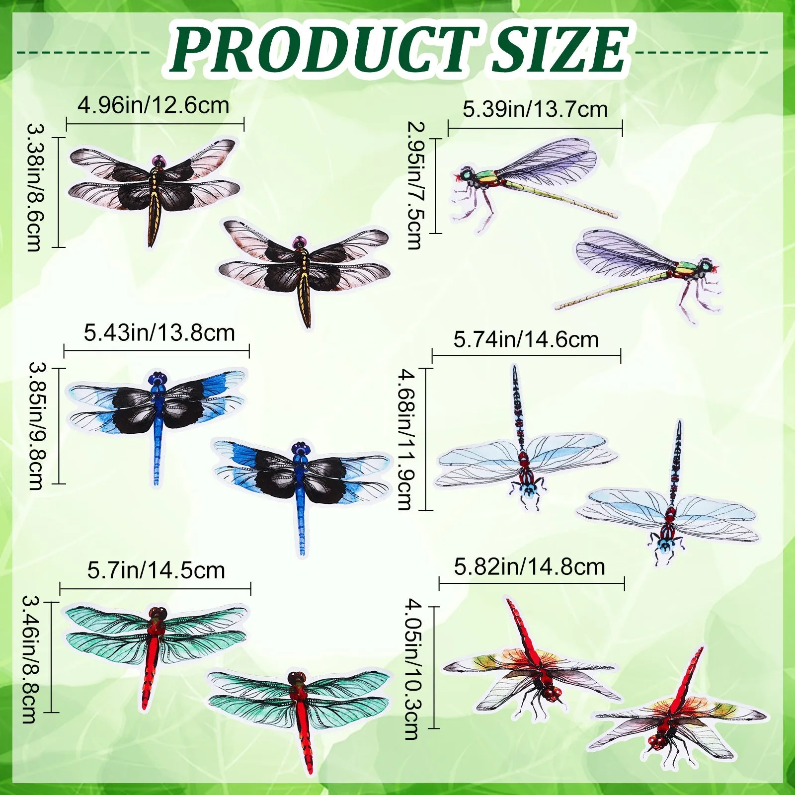 Craspire Waterproof PVC Anti-collision Window Stickers, Glass Door Protection Window Stickers, Mixed Dragonfly Patterns, Mixed Color, 8.8~14.5x8.3~13.7x0.05cm, 12pcs/set