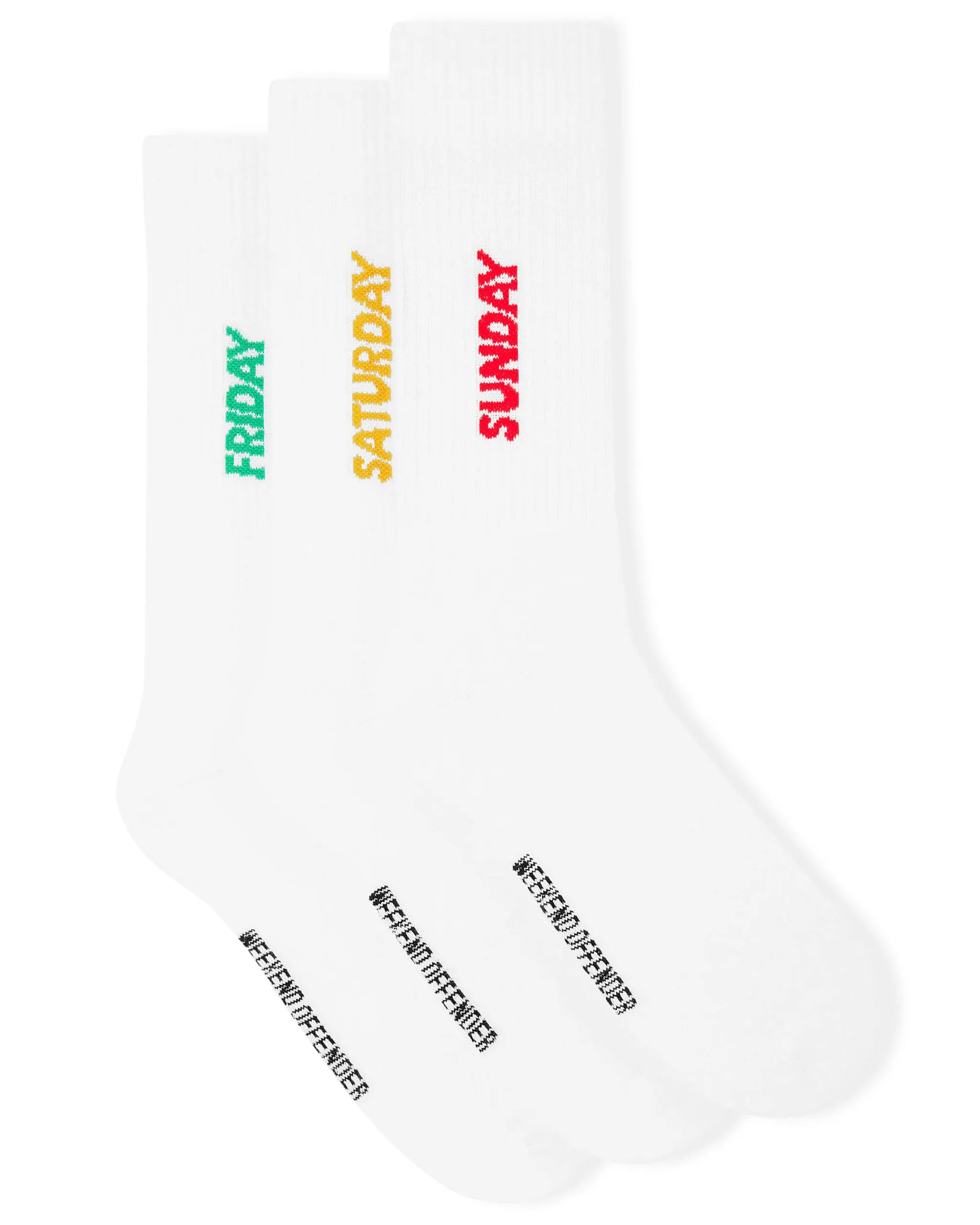 Friday/Saturday/Sunday Sports Socks White (3 PAIR PACK)
