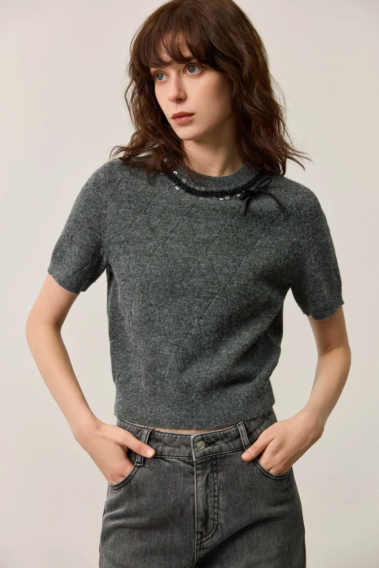 LILY Grey Short Sleeve Knit Top