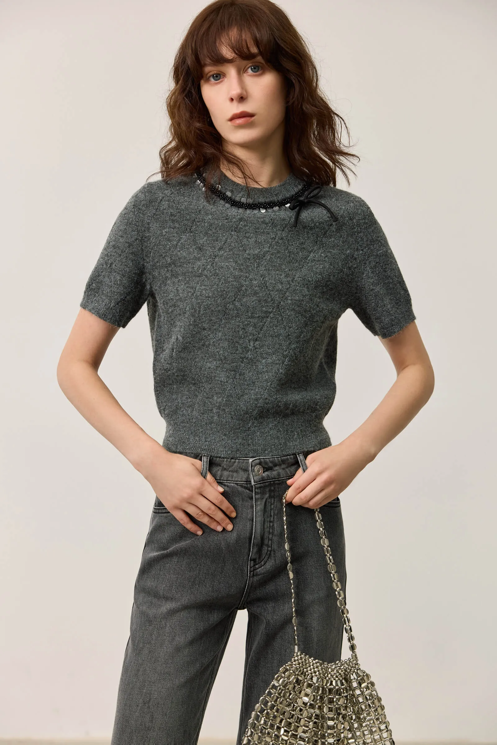 LILY Grey Short Sleeve Knit Top