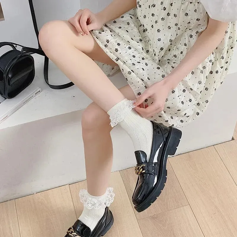 Milk White Lolita Socks with Ruffle | Cute Frilly Socks | Kawaii Socks