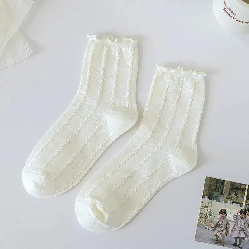Milk White Lolita Socks with Ruffle | Cute Frilly Socks | Kawaii Socks