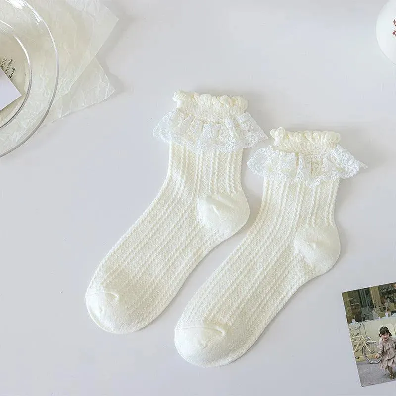 Milk White Lolita Socks with Ruffle | Cute Frilly Socks | Kawaii Socks