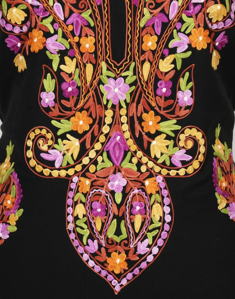 Neck Embroidered Black Summer Suit