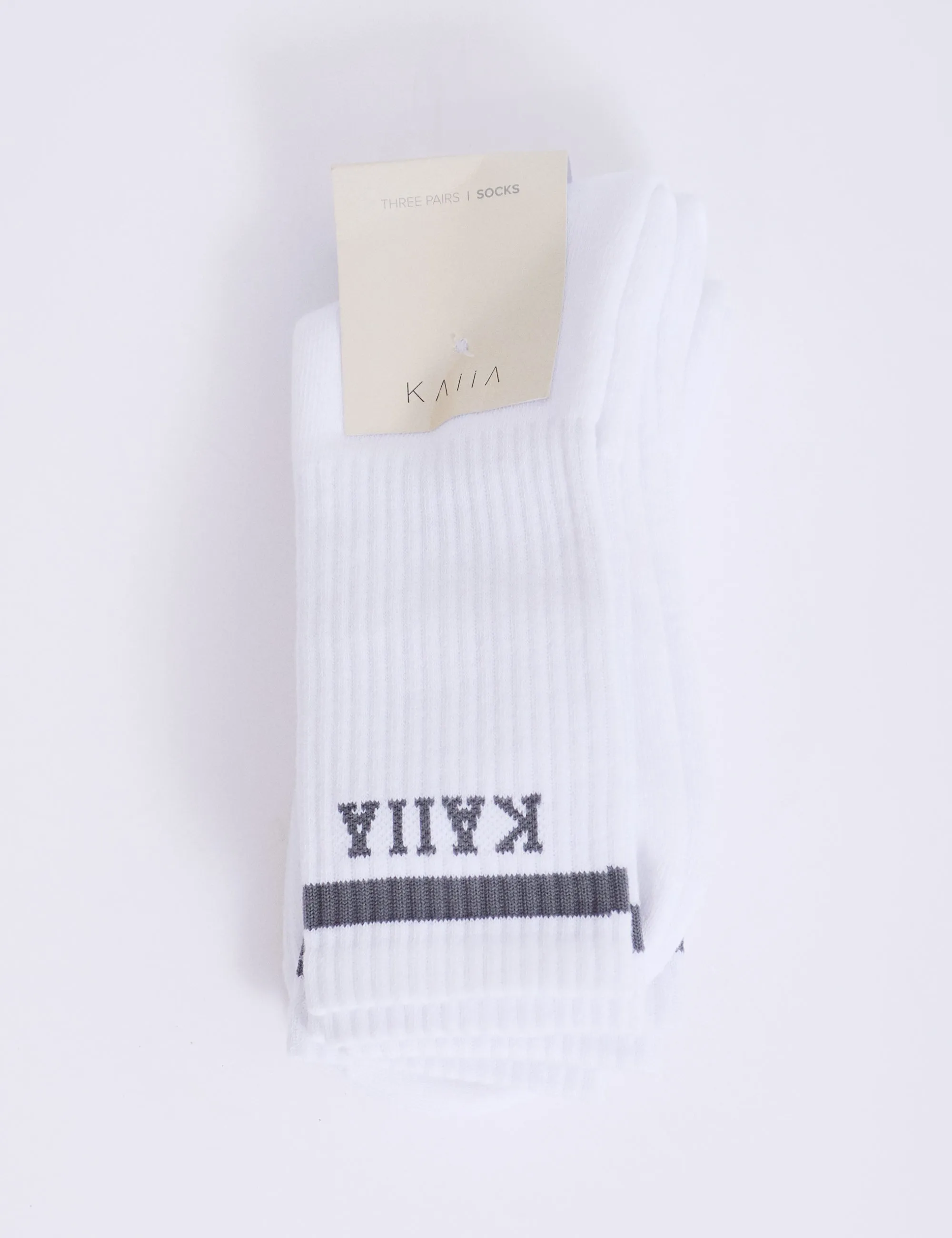 Pack of Three Kaiia Logo Sport Stripe Longline Socks White & Grey