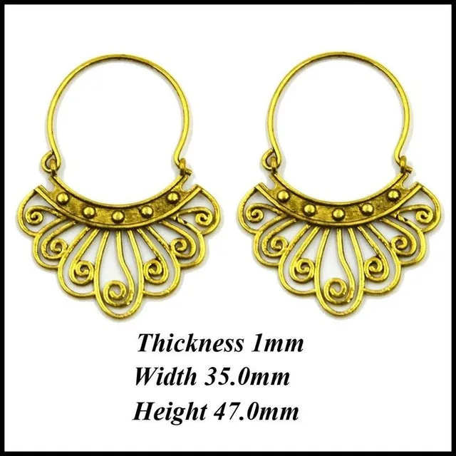 Pair Brass Tribal Indian Beaded Mandala Lotus Flower Design Spiral Drop Earring Charming Jewelry Dangle Ear Piercing 16 Style