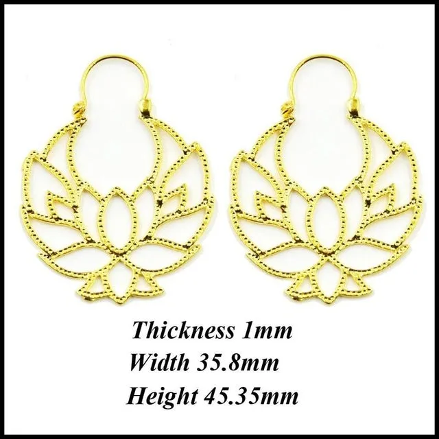 Pair Brass Tribal Indian Beaded Mandala Lotus Flower Design Spiral Drop Earring Charming Jewelry Dangle Ear Piercing 16 Style