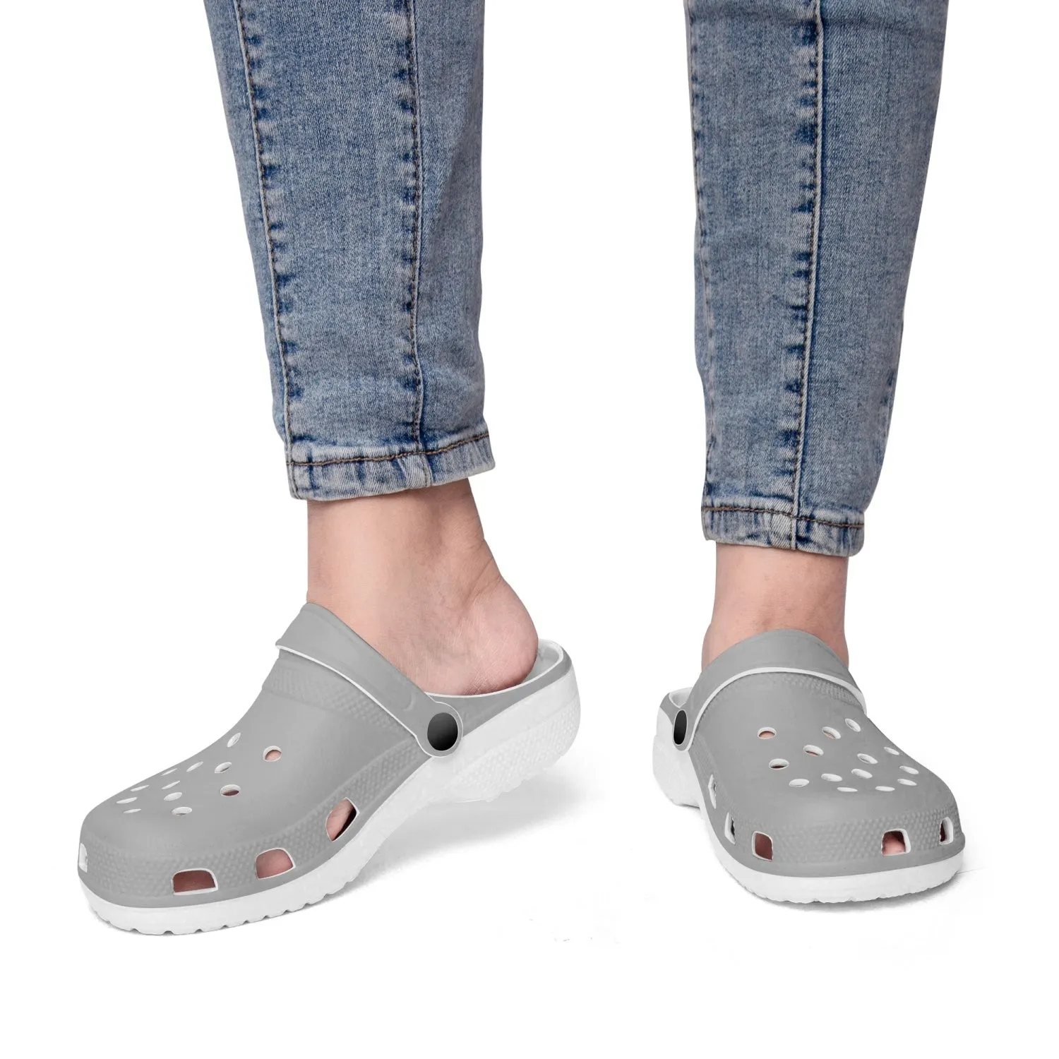 Pastel Grey Color Unisex Clogs, Best Slip On Sandals, Best Solid Grey Color Unisex Classic Lightweight Best Sandals For Men or Women