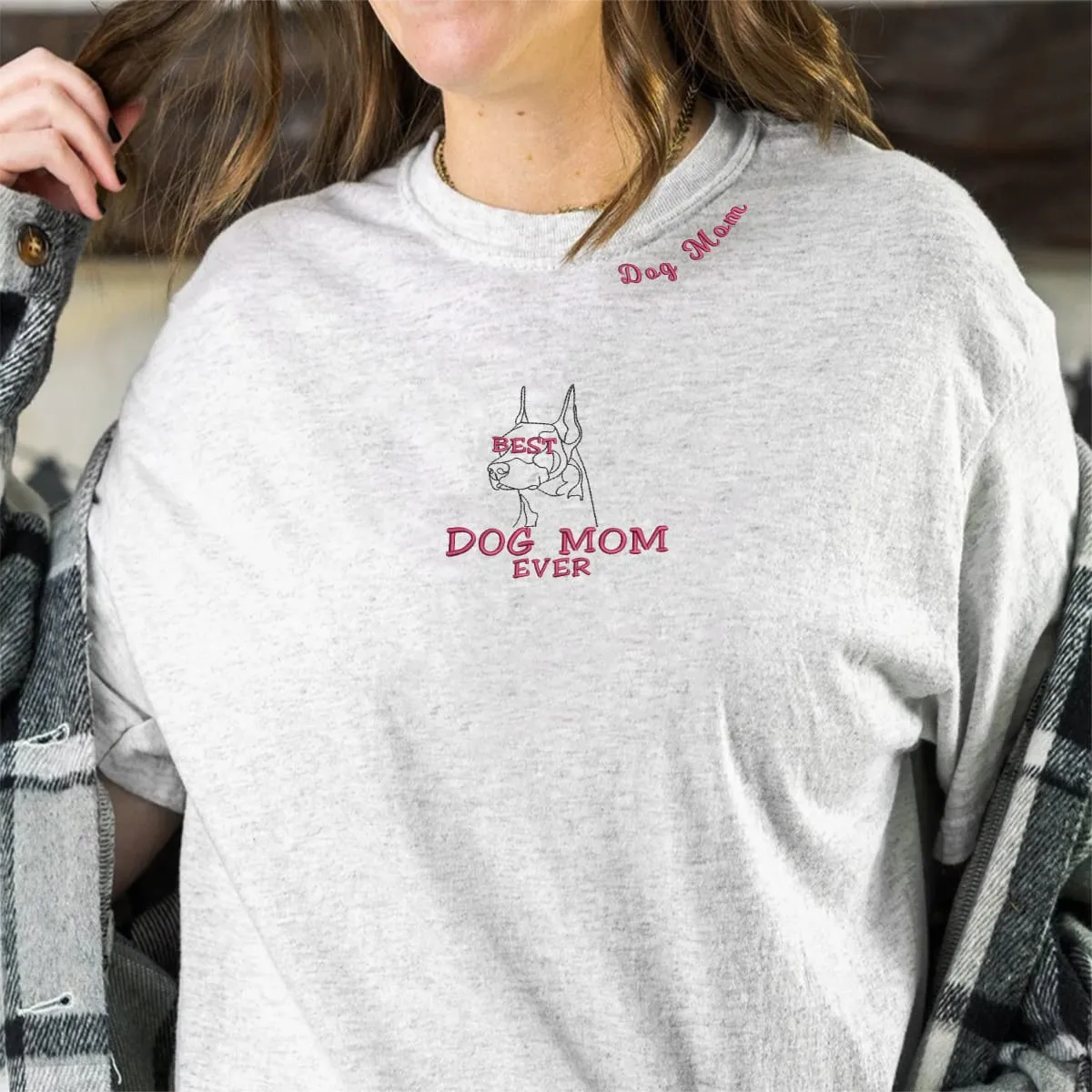 Personalized Best Doberman Dog Mom Ever Embroidered Colar Shirt, Custom Shirt with Dog Name, Best Gifts For Doberman Lovers