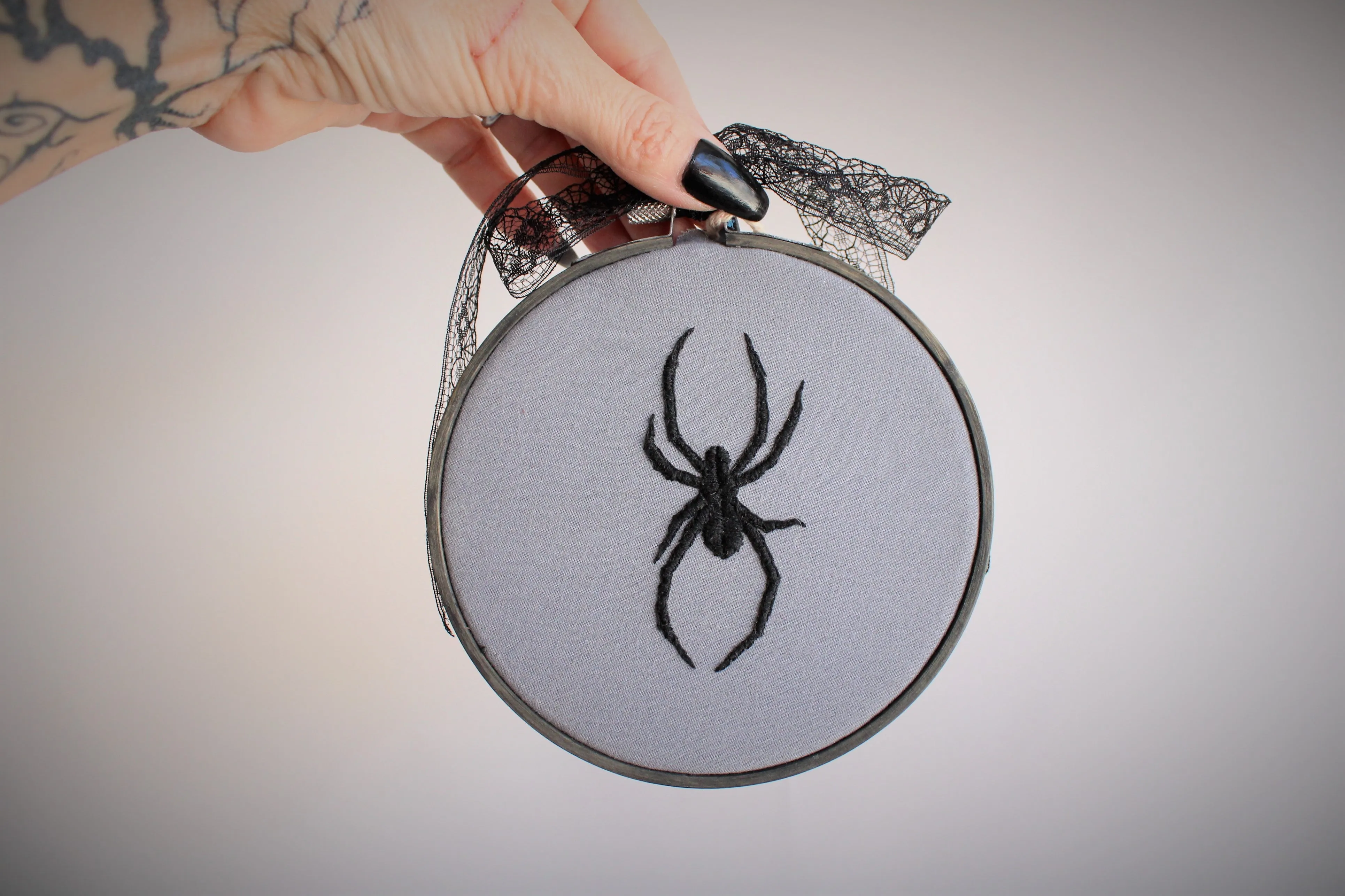 "The Widow" Embroidered Spider Hoop Art