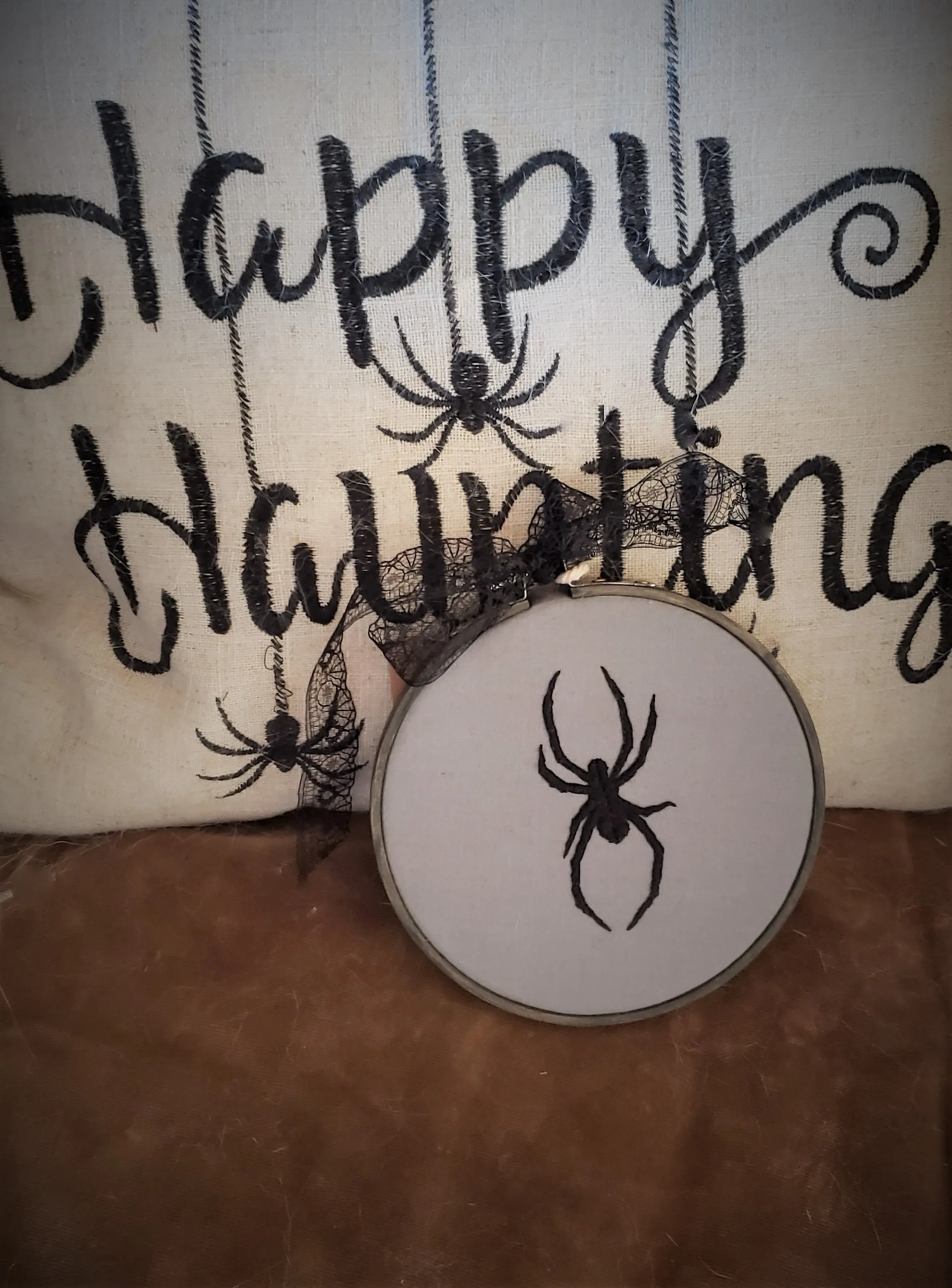 "The Widow" Embroidered Spider Hoop Art