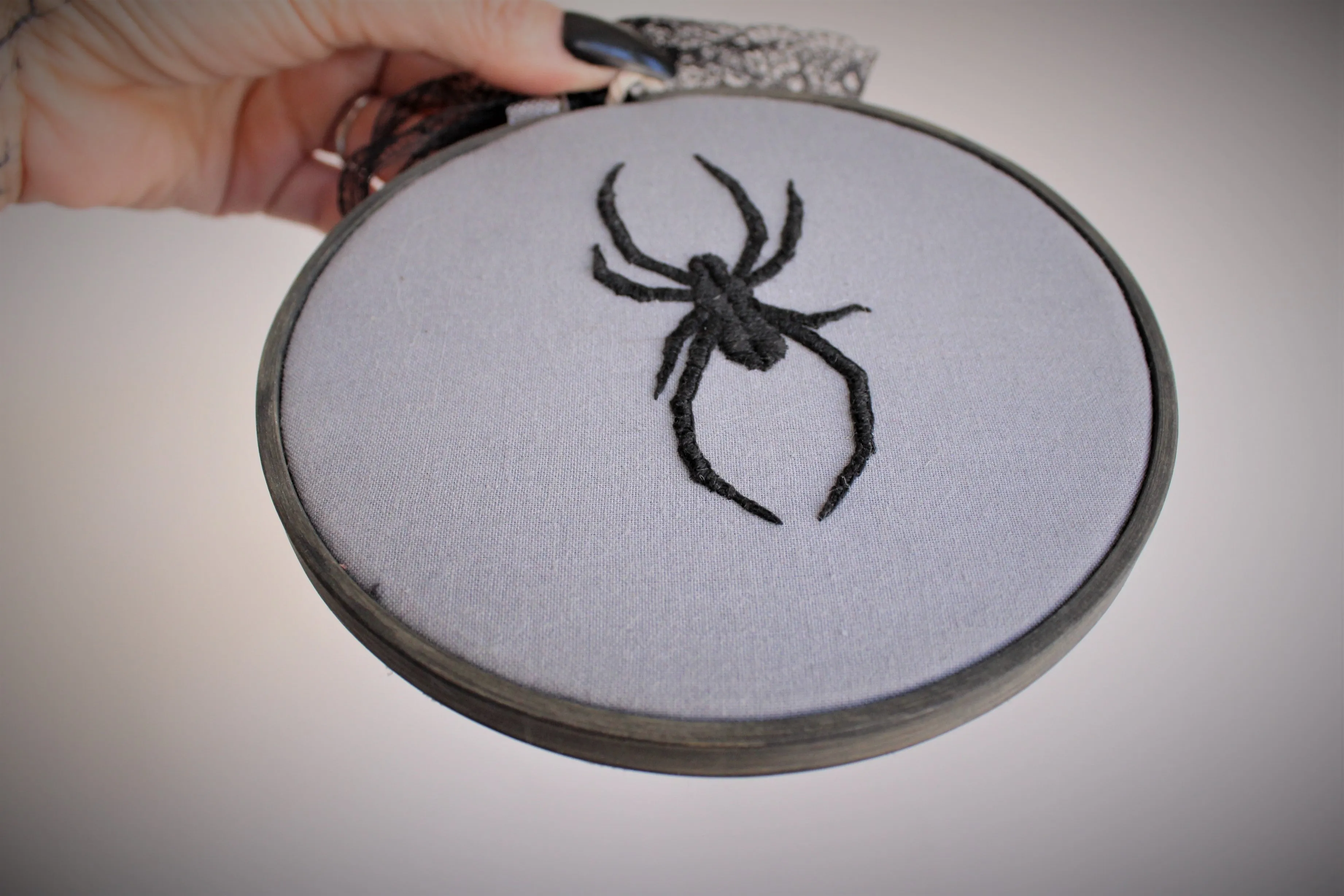 "The Widow" Embroidered Spider Hoop Art
