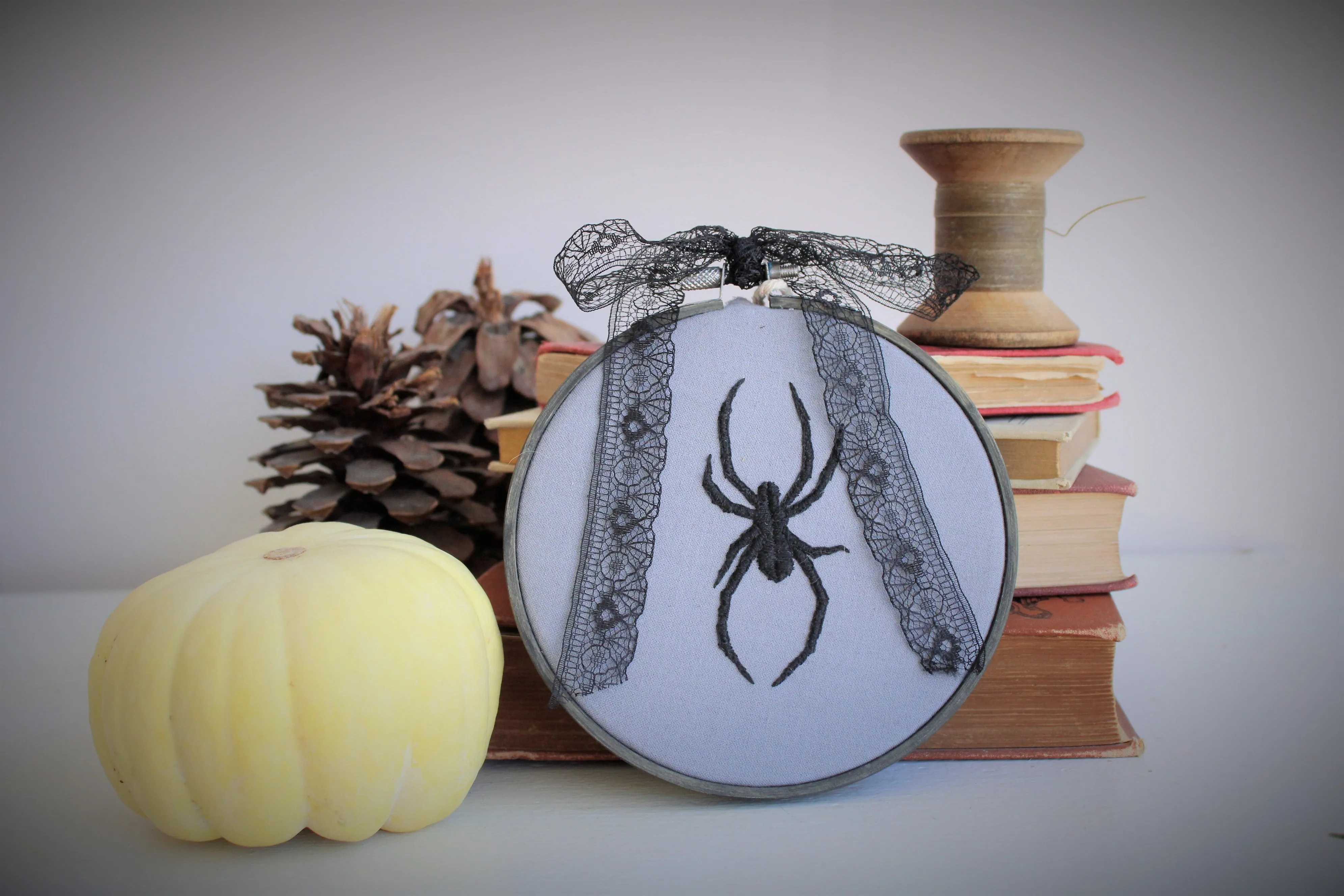 "The Widow" Embroidered Spider Hoop Art