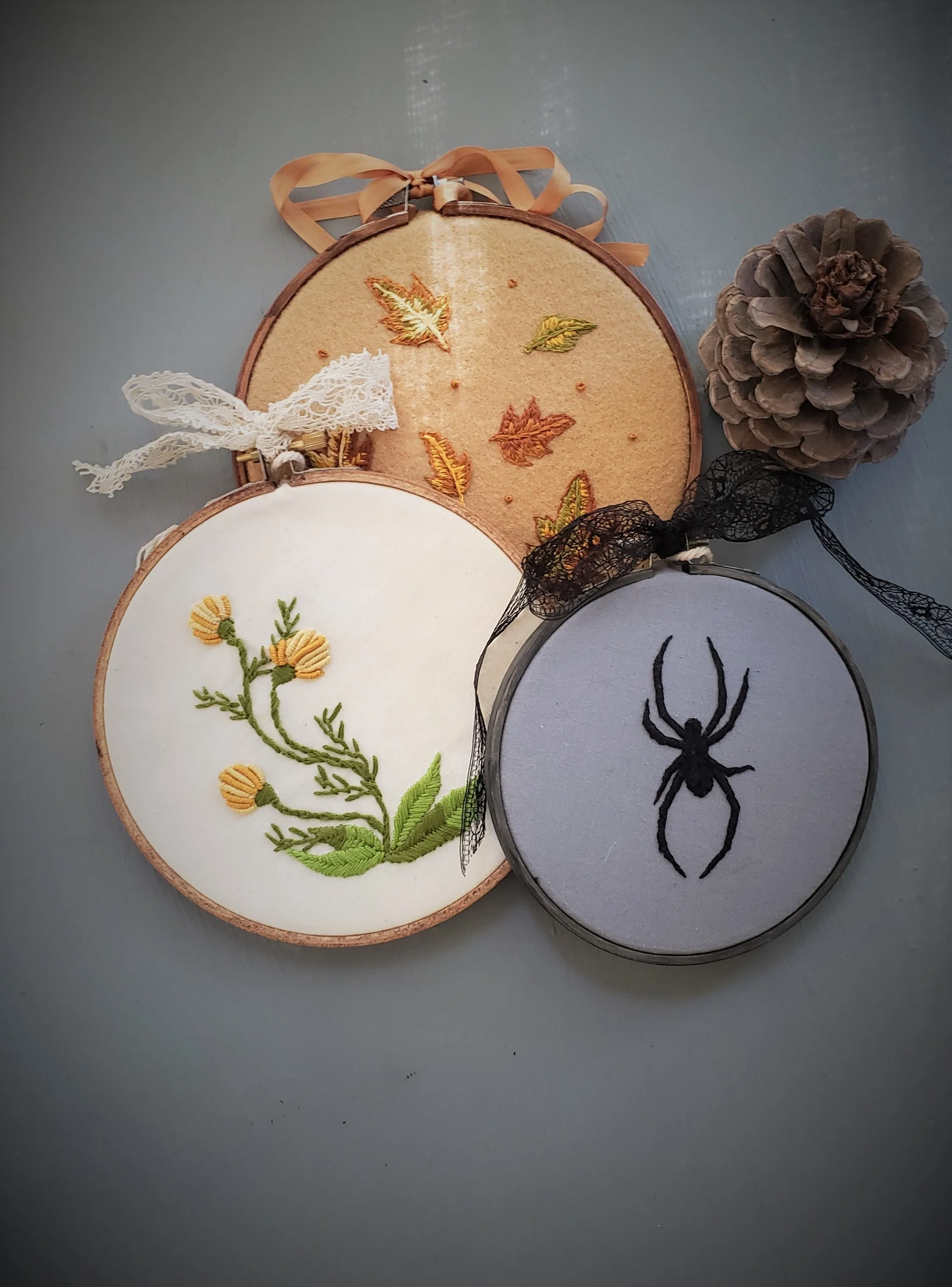 "The Widow" Embroidered Spider Hoop Art