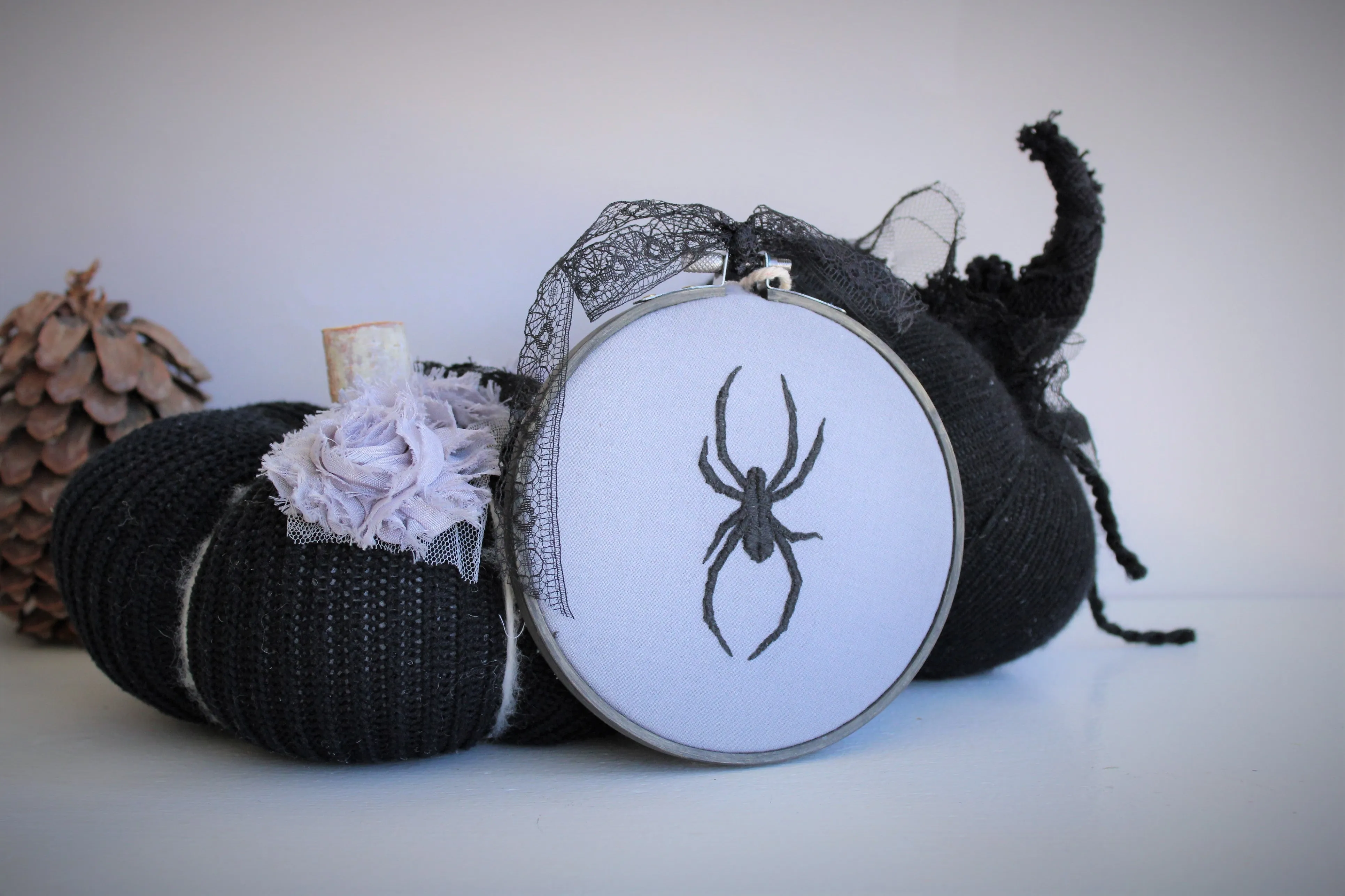 "The Widow" Embroidered Spider Hoop Art