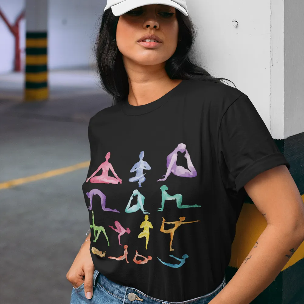 Yoga Poses Print Jersey Short Sleeve Tee